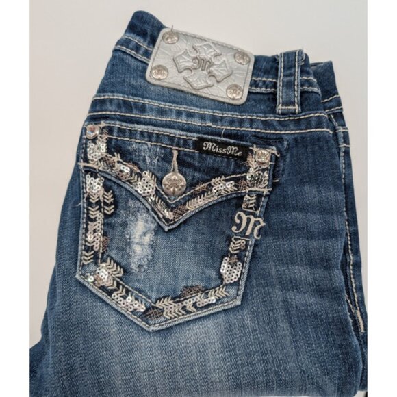 VTG Y2K Miss Me Sequin Vine Pocket Low Rise‎ Boot Cut Distressed Bling Jeans 27 - Picture 14 of 15